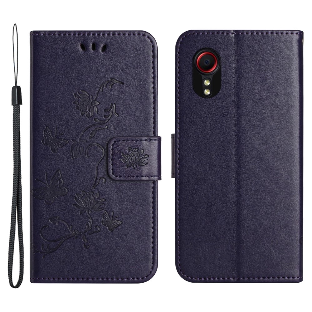 Flower knížkové pouzdro na Samsung Galaxy Xcover 7 - tmavěfialové