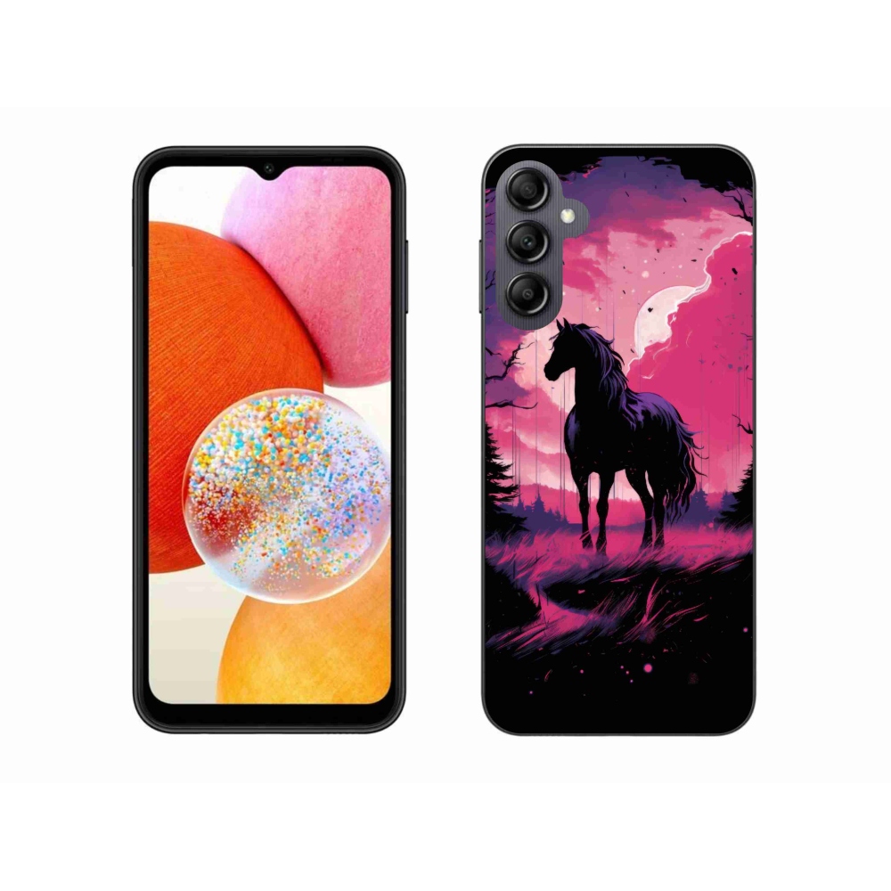 Gelový kryt mmCase na Samsung Galaxy A14 4G/5G - černý kreslený kůň 1