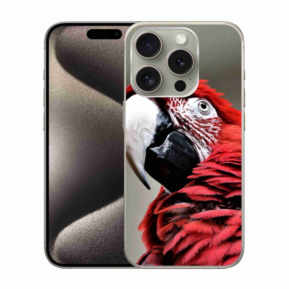 Gelový obal mmCase na iPhone 15 Pro - papoušek ara červený