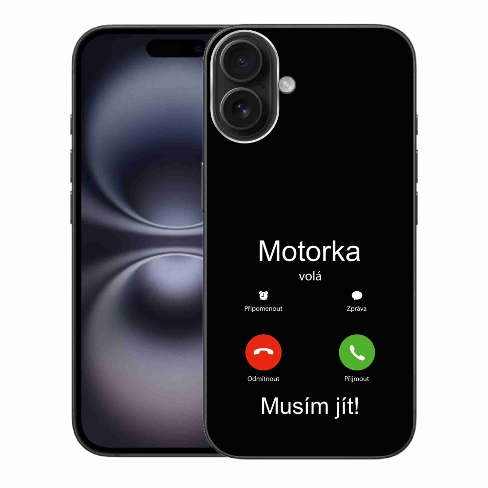 Gelový kryt mmCase na iPhone 16 Plus - motorka volá černé pozadí