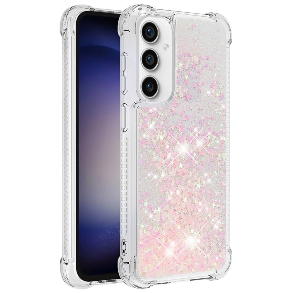 Glitter gelový přesýpací obal na Samsung Galaxy S23 FE - růžový/hvězdičky