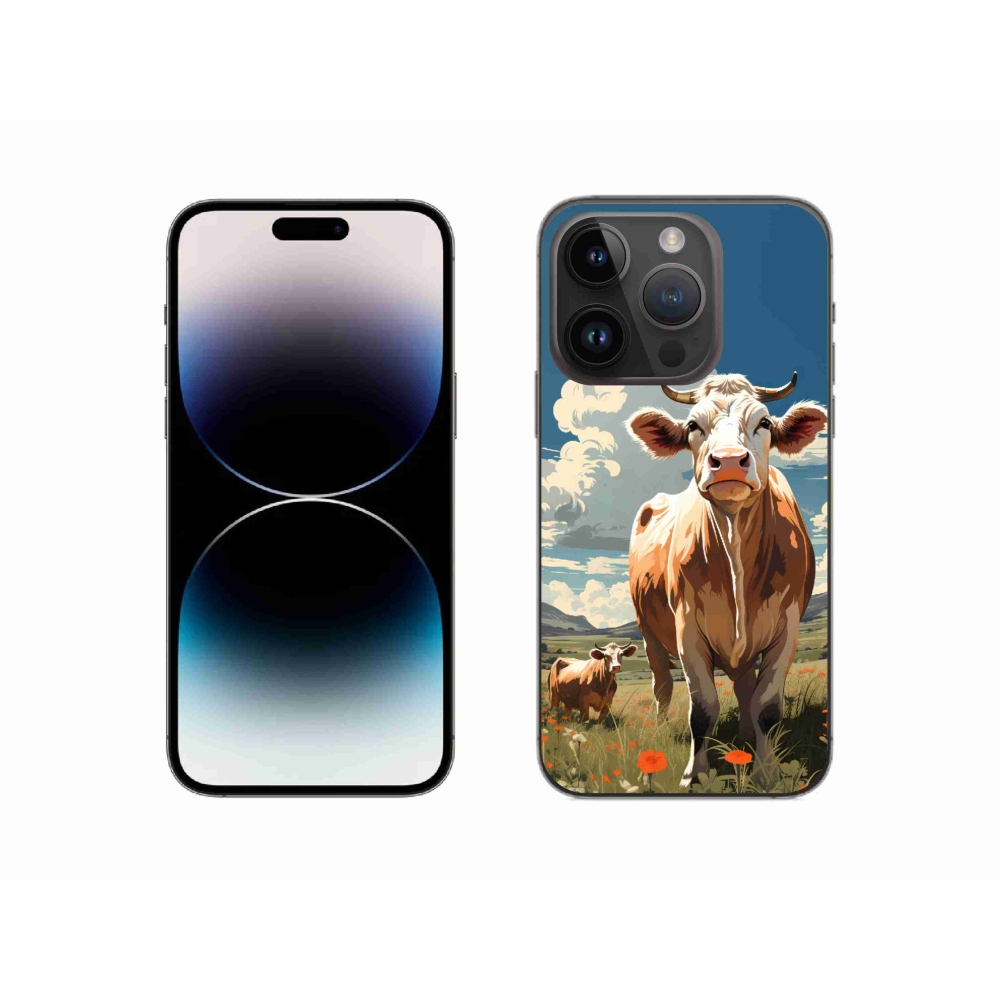 Gelový kryt mmCase na iPhone 14 Pro - krávy na louce