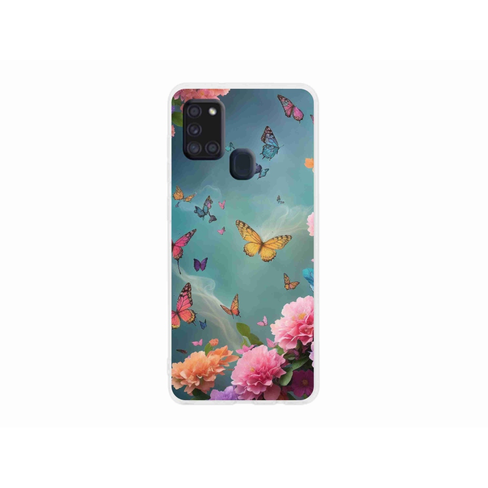Gelový kryt mmCase na Samsung Galaxy A21s - barevné květy a motýli