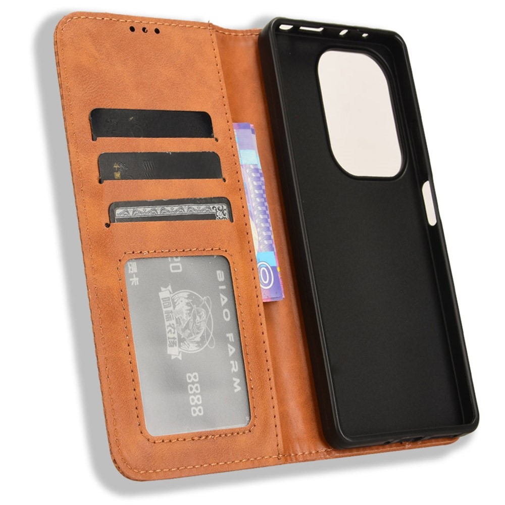 Vintage knížkové pouzdro na Xiaomi Redmi Note 14S/Note 13 Pro 4G/Poco M6 Pro - hnědé