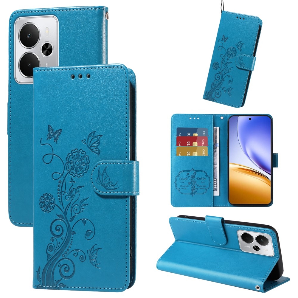 Flowery knížkové pouzdro na Realme 14 5G - modré