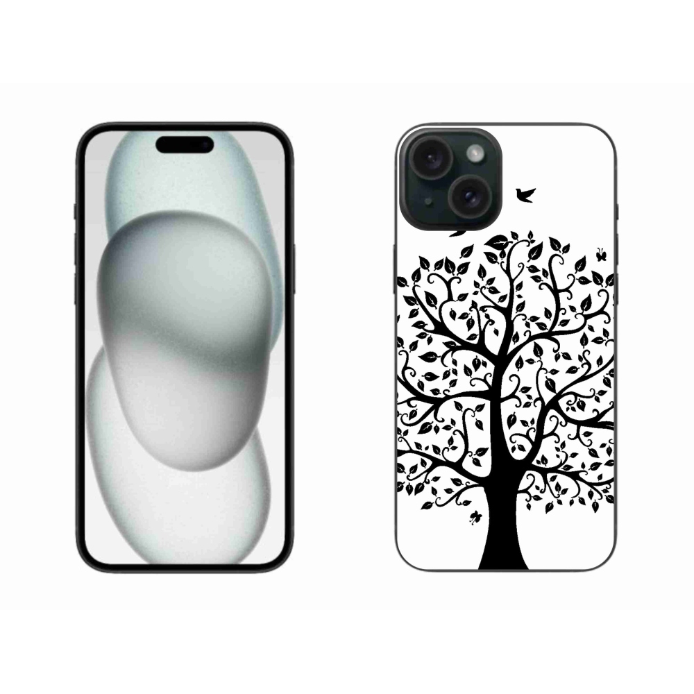 Gelový kryt mmCase na iPhone 15 Plus - černobílý strom