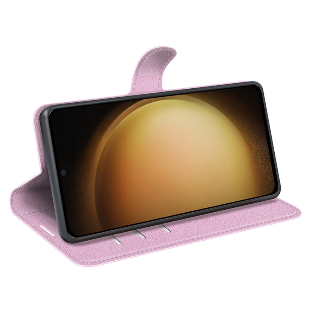 Litchi knížkové pouzdro na Samsung Galaxy S24+ - růžové