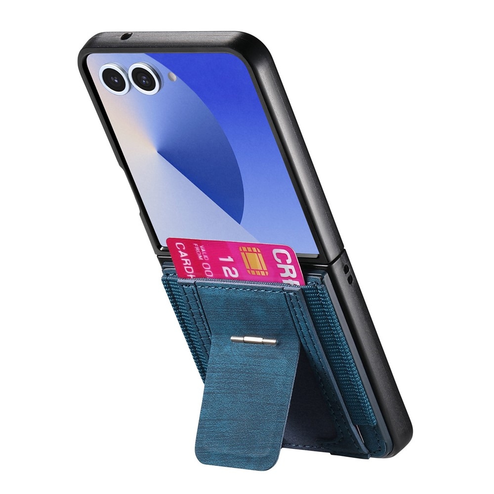 Luxurious plastový kryt s umělou kůží na Samsung Galaxy Z Flip7 5G - modrý