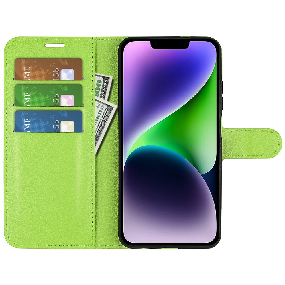Litchi knížkové pouzdro na iPhone 15 - zelené