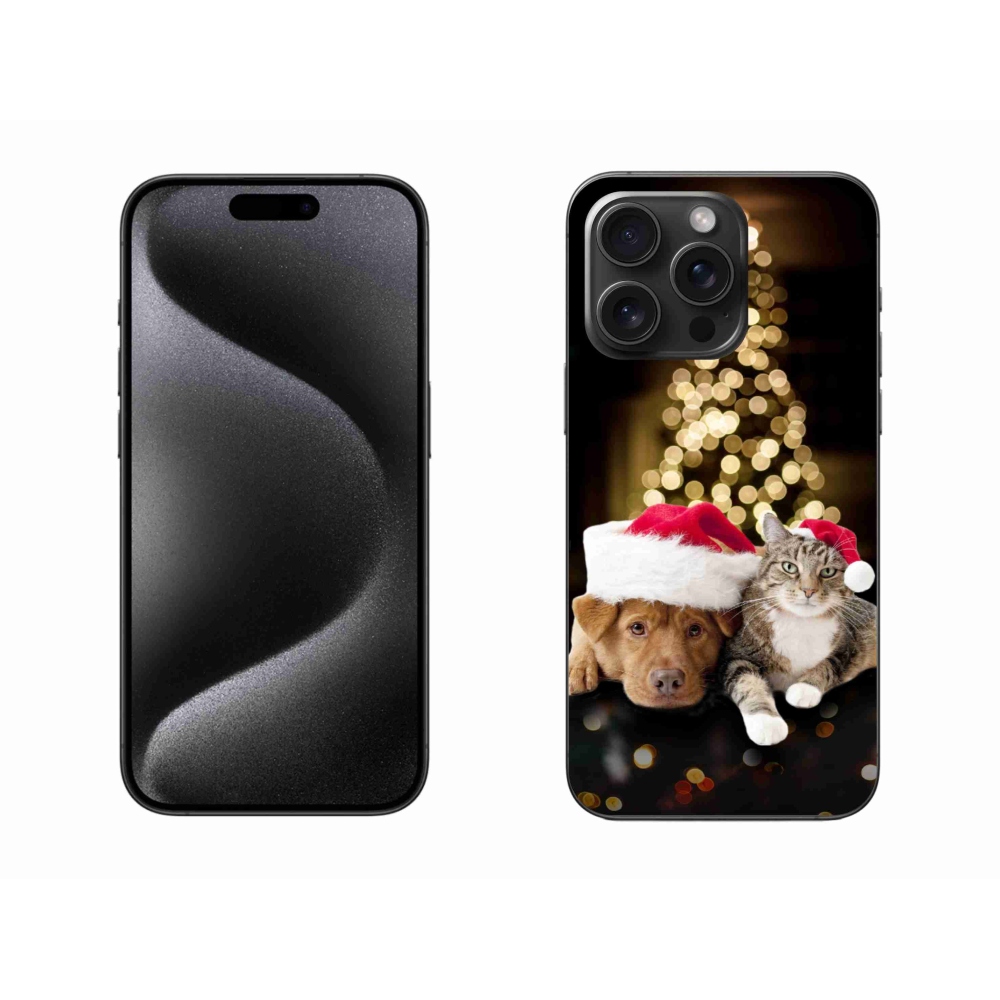 Gelový kryt mmCase na iPhone 15 Pro Max - vánoční pes a kočka