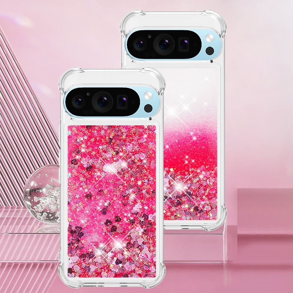 Glitter přesýpací gelový obal na Google Pixel 10 Pro/Pixel 10 - růžový/srdíčka
