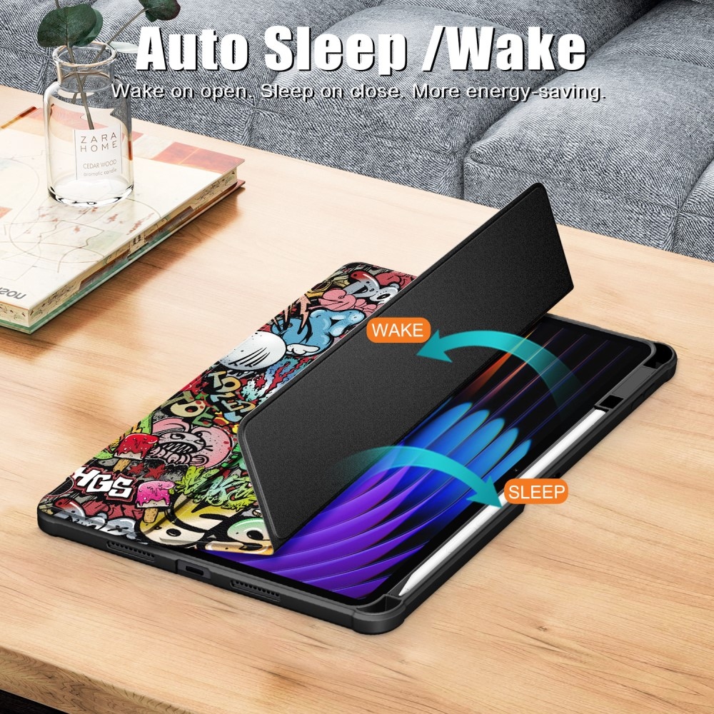 Pattern chytré polohovací pouzdro s průhlednými zády na tablet Xiaomi Pad 7/7 Pro - graffiti
