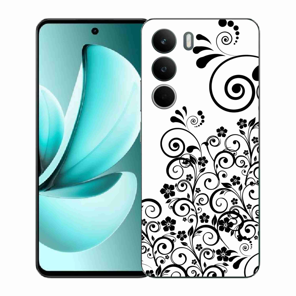 Gelový kryt mmCase na Realme C71 - černobílé květinové vzory