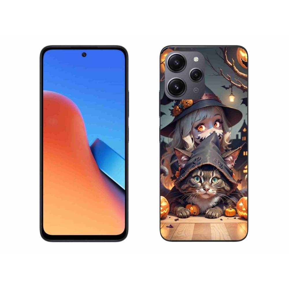 Gelový kryt mmCase na Xiaomi Redmi 12 - čarodějnice s kočkou