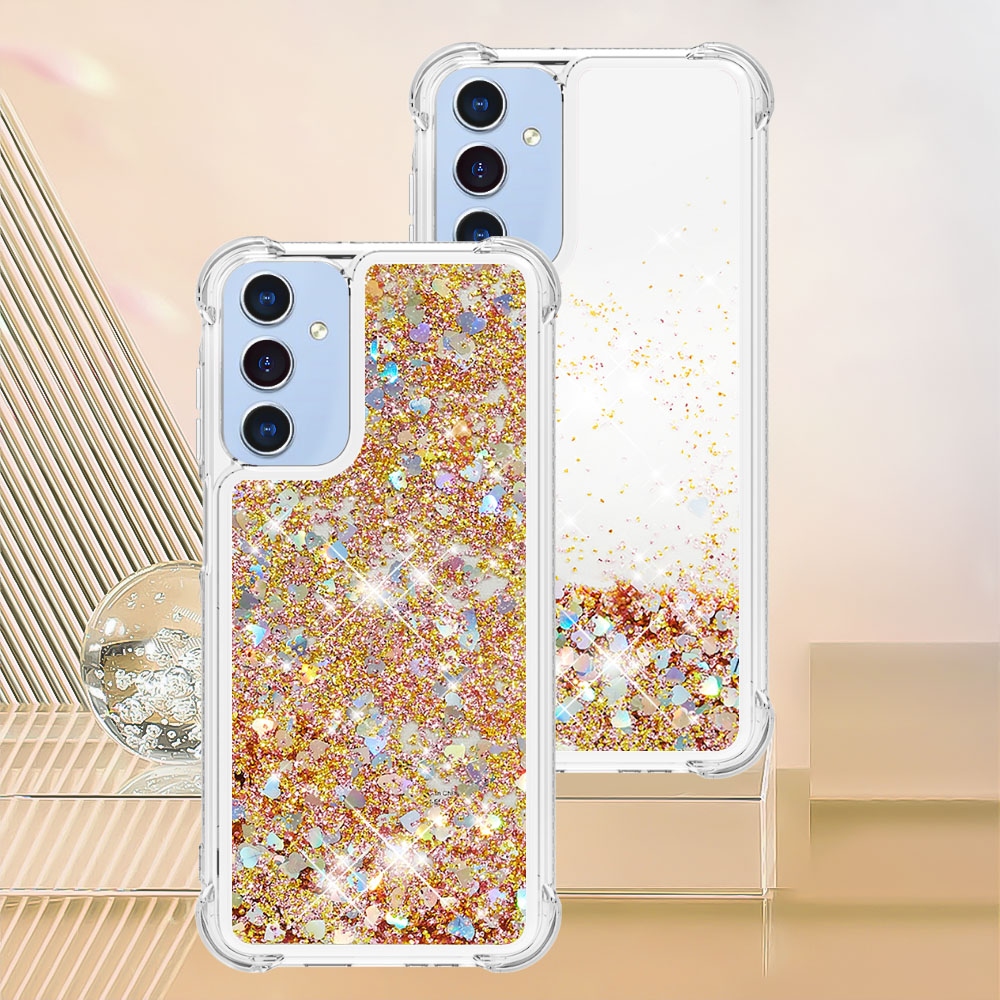 Glitter přesýpací gelový obal na Samsung Galaxy A17 5G - zlatý/srdíčka