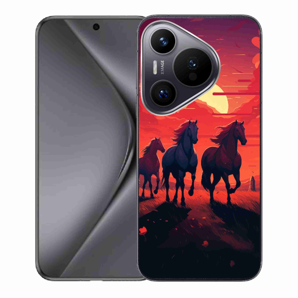 Gelový kryt mmCase na Huawei Pura 70 - koně a západ slunce