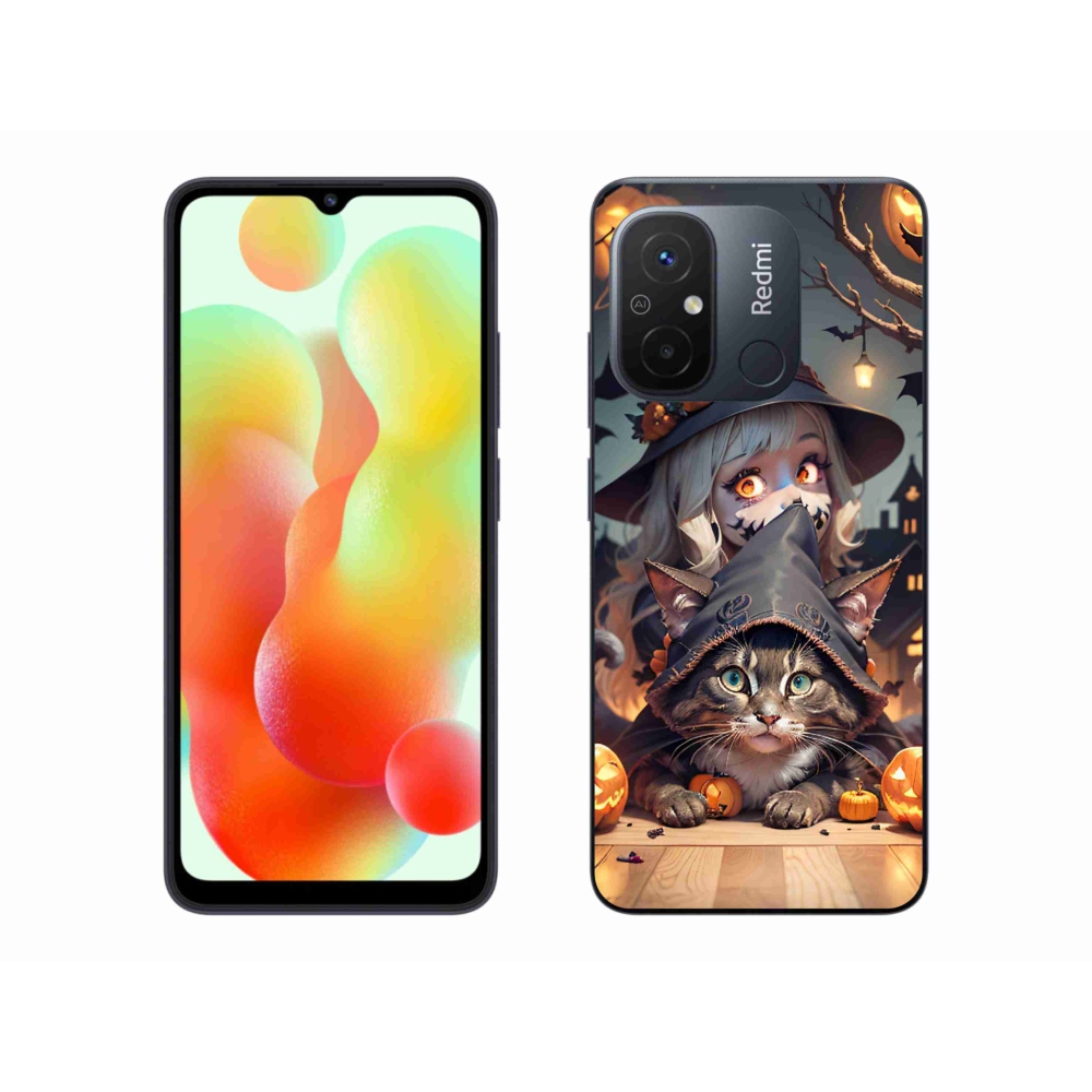 Gelový kryt mmCase na Xiaomi Redmi 12C - čarodějnice s kočkou