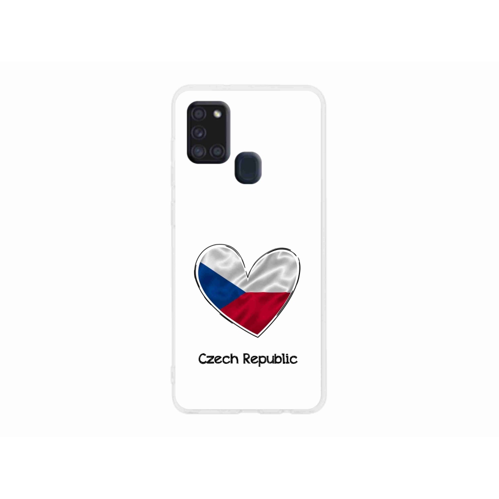 Gelový kryt mmCase na Samsung Galaxy A21s - vlajka srdce bílé pozadí