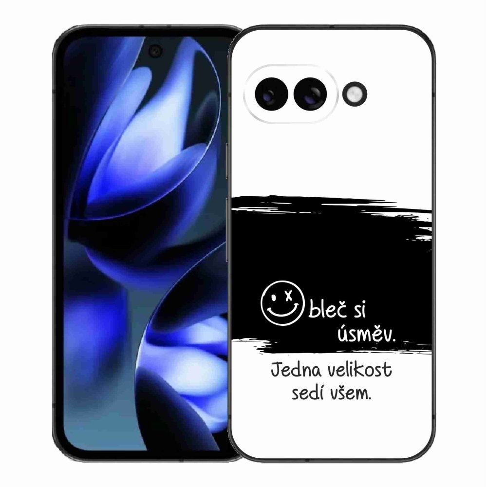 Gelový kryt mmCase na Google Pixel 9a - vtipný text 8 černobílé pozadí