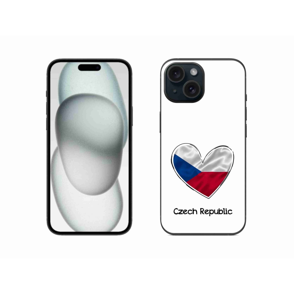 Gelový kryt mmCase na iPhone 15 - vlajka srdce bílé pozadí