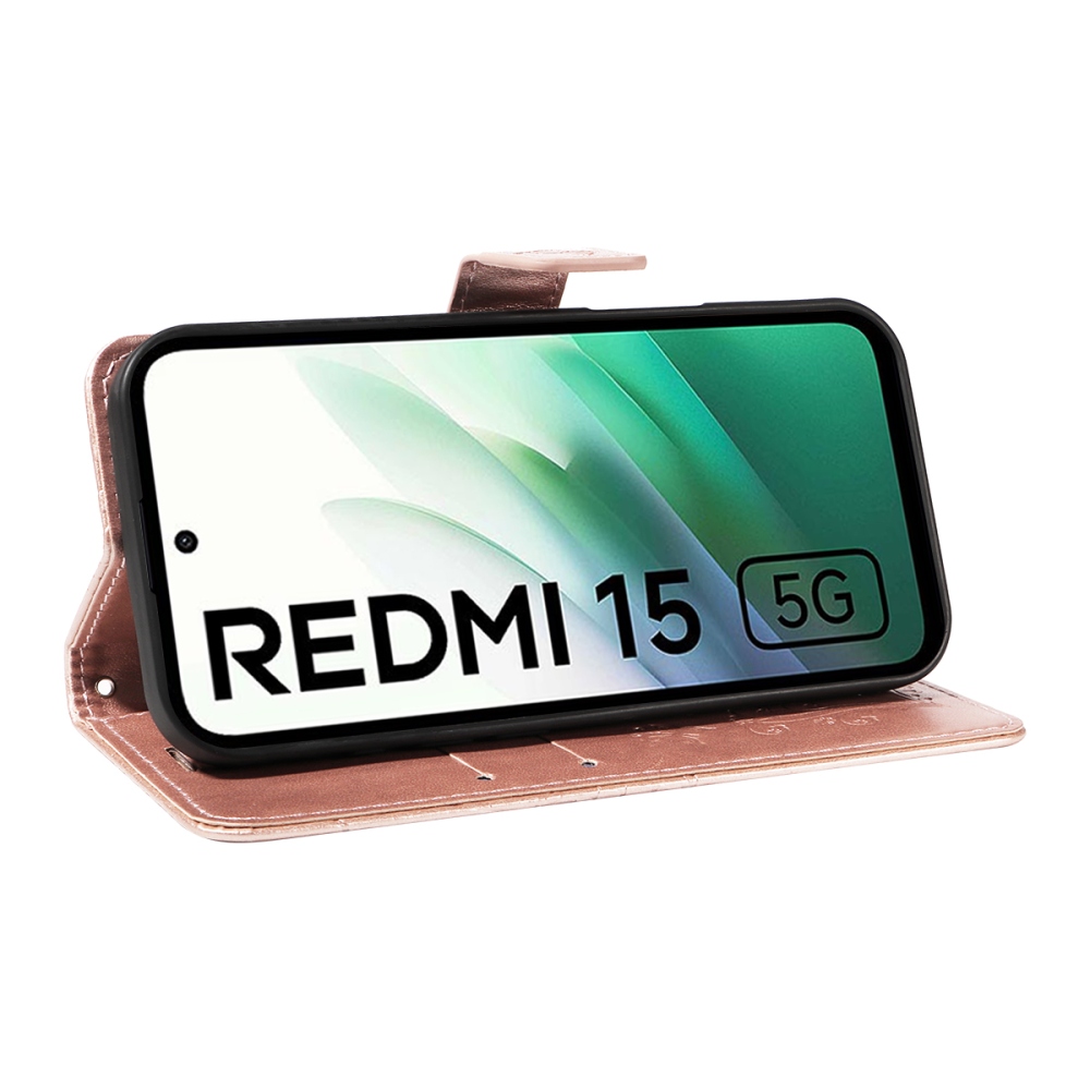 Big Butterfly knížkové pouzdro na Xiaomi Redmi 15 4G (171mm) - růžovozlaté