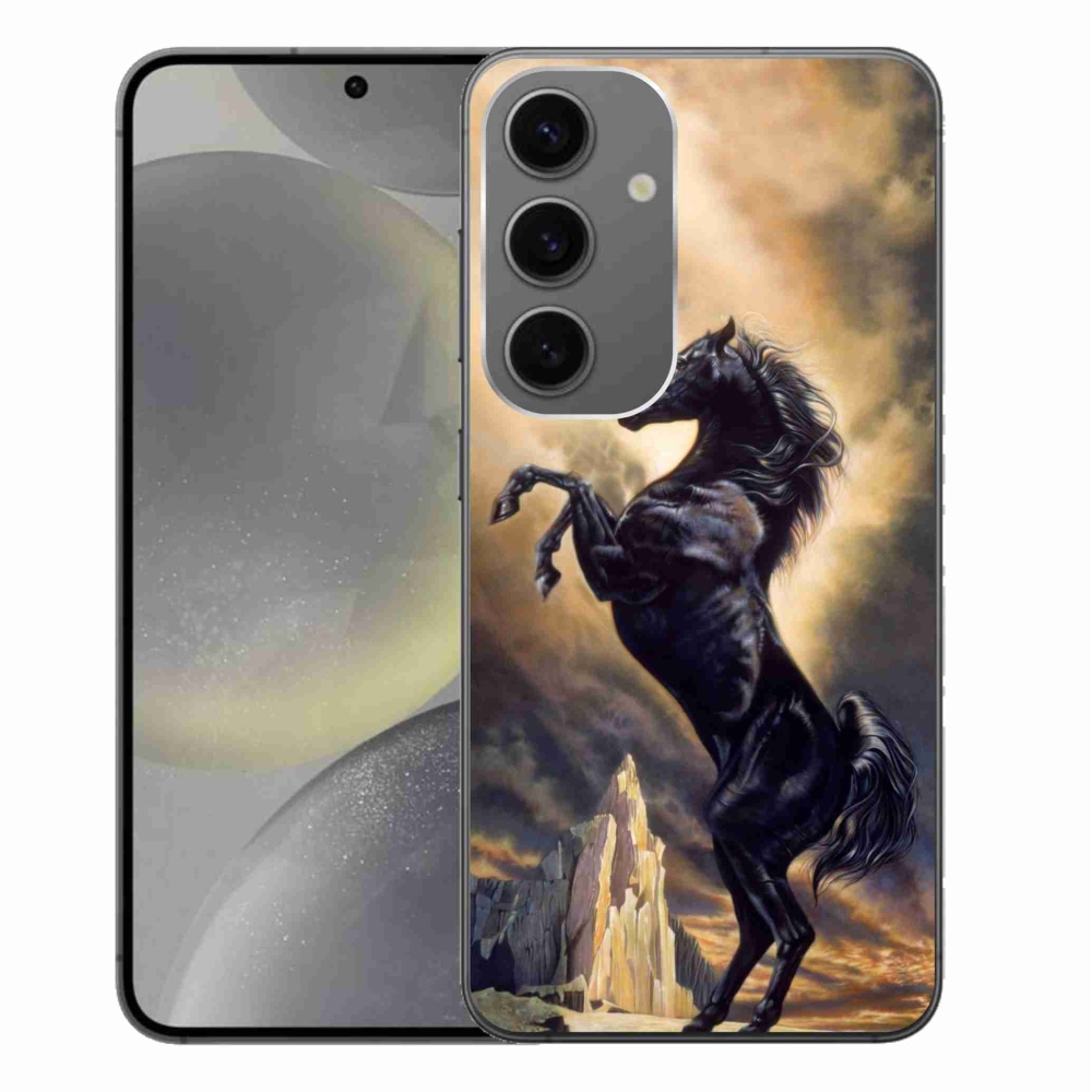 Gelový kryt mmCase na Samsung Galaxy S24+ - černý kreslený kůň
