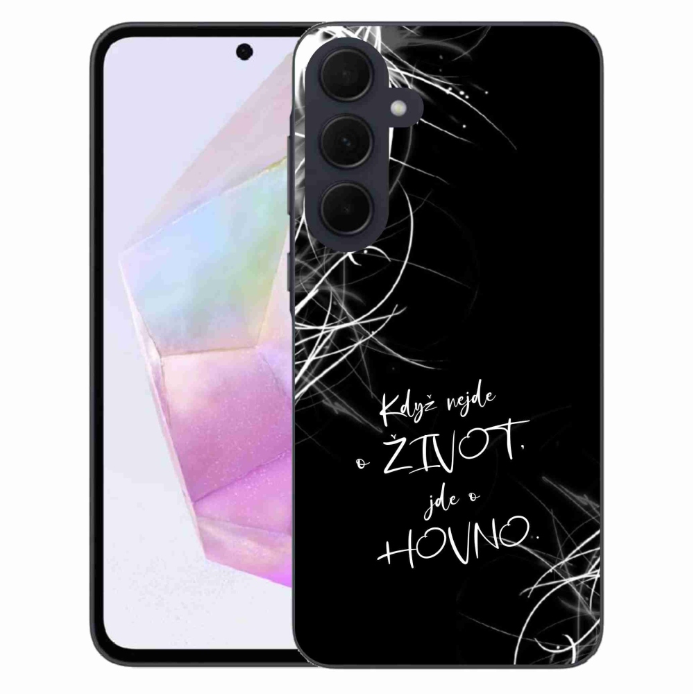 Gelový kryt mmCase na Samsung Galaxy A35 5G - vtipný text 16 černé pozadí