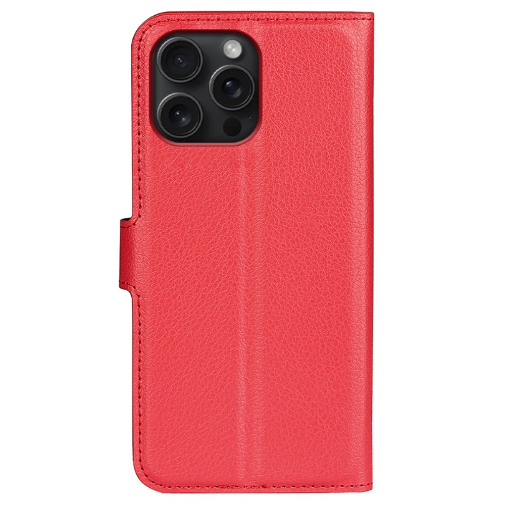 Litchi knížkové pouzdro na iPhone 16 Pro - červené