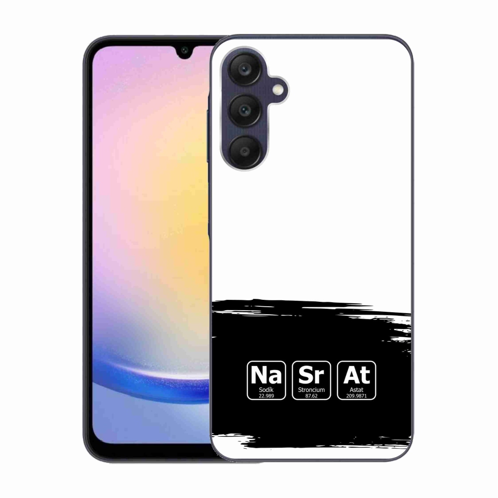 Gelový kryt mmCase na Samsung Galaxy A25 5G - chemické prvky černobílé pozadí