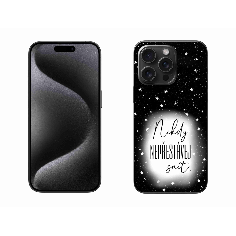 Gelový kryt mmCase na iPhone 15 Pro Max - citát 1 bíločerné pozadí