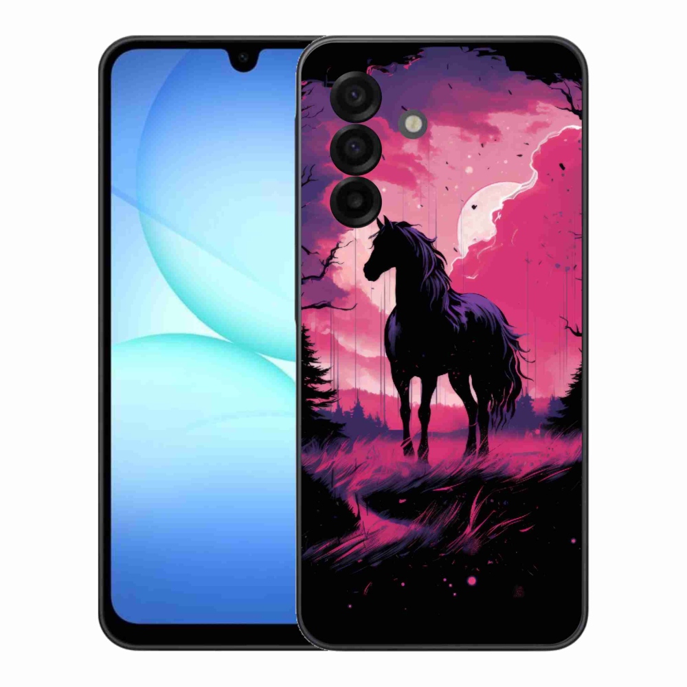 Gelový kryt mmCase na Samsung Galaxy A17 5G - černý kreslený kůň 1
