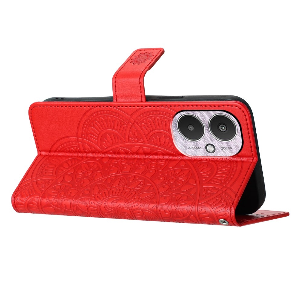 Mandala knížkové pouzdro na Xiaomi Redmi 13C 5G - červené