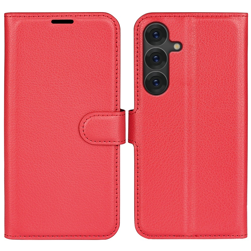 Litchi knížkové pouzdro na Samsung Galaxy S25 - červené