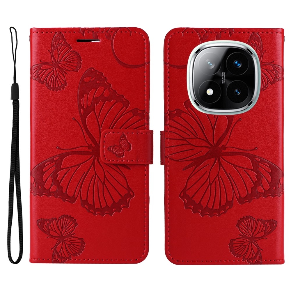 Big Butterfly knížkové pouzdro na Xiaomi Redmi Note 14 Pro 5G/Poco X7 5G/Note 14 Pro+ 5G - červené