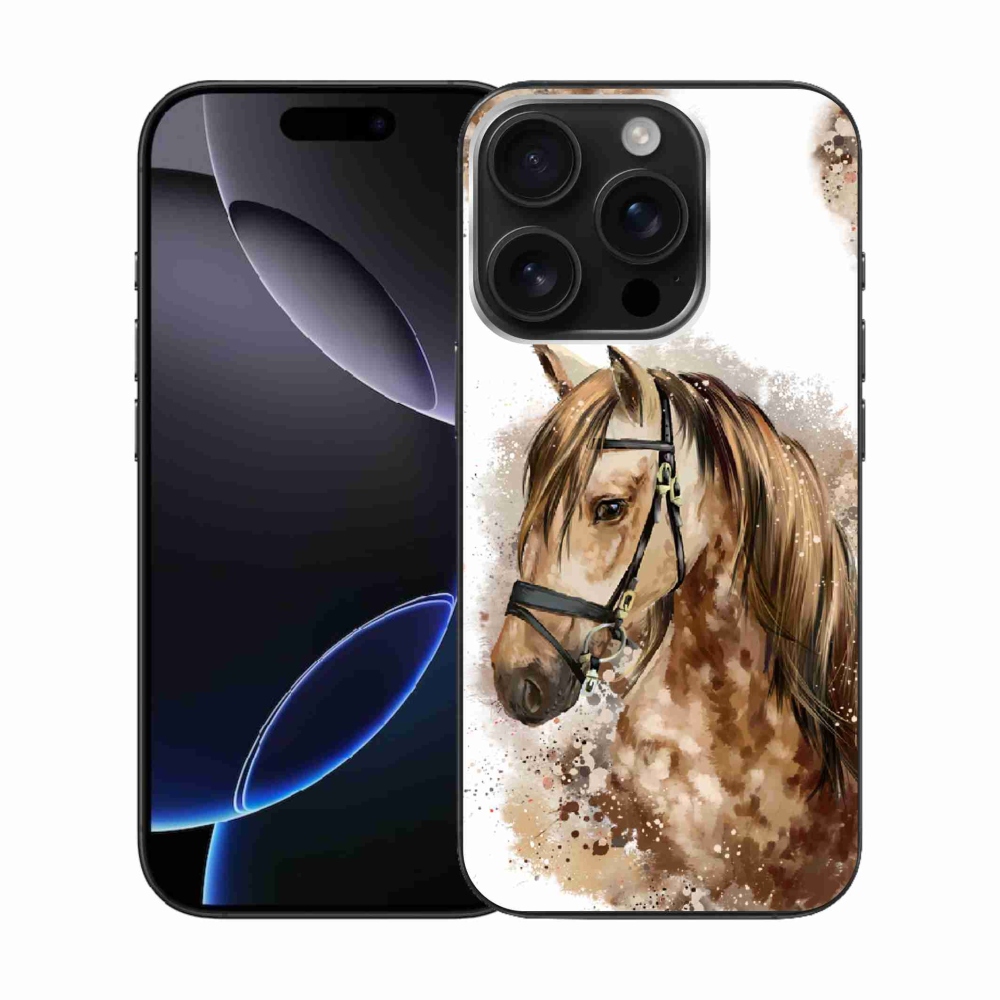 Gelový kryt mmCase na iPhone 16 Pro - hnědý kreslený kůň