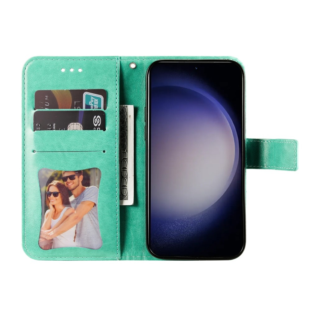 Floral knížkové pouzdro na Samsung Galaxy S25+ - modrozelené