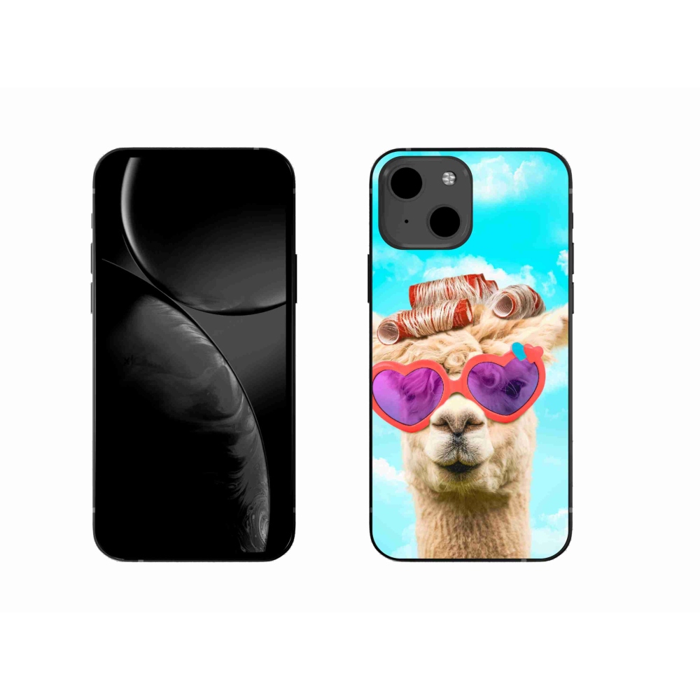 Gelový kryt mmCase na iPhone 13 - lama s brýlemi