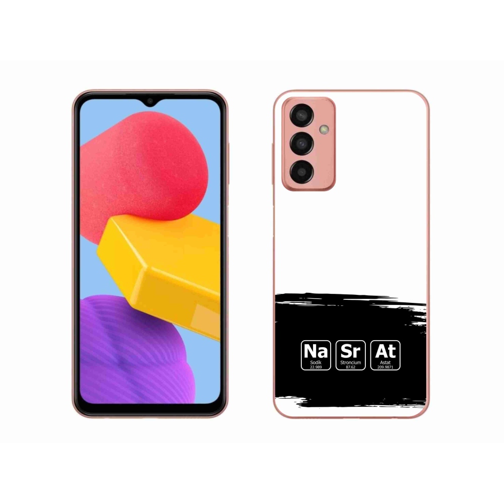 Gelový kryt mmCase na Samsung Galaxy M13 - chemické prvky černobílé pozadí