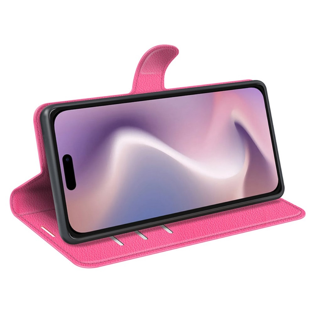 Litchi knížkové pouzdro na iPhone 16 Plus - rose