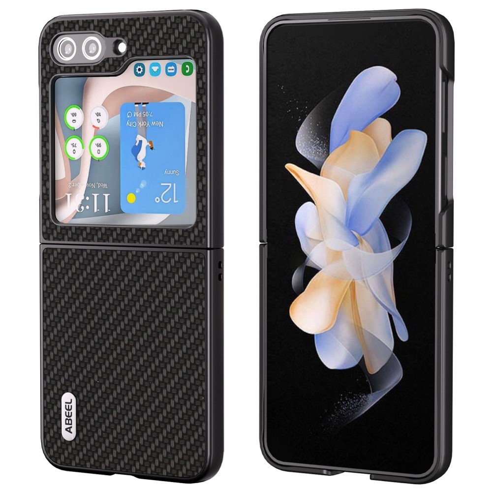 ABEEL plastové pouzdro s umělou kůží na Samsung Galaxy Z Flip6 5G - černé