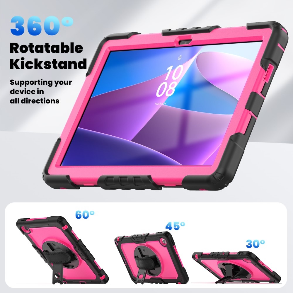 Strap odolný kryt s držákem na ruku a ramenním popruhem na Lenovo Tab 10.1 (2025) - černý/rose