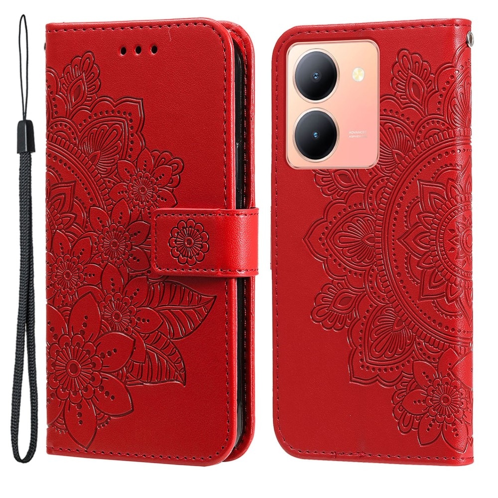 Floral knížkové pouzdro na Vivo Y36 - červené