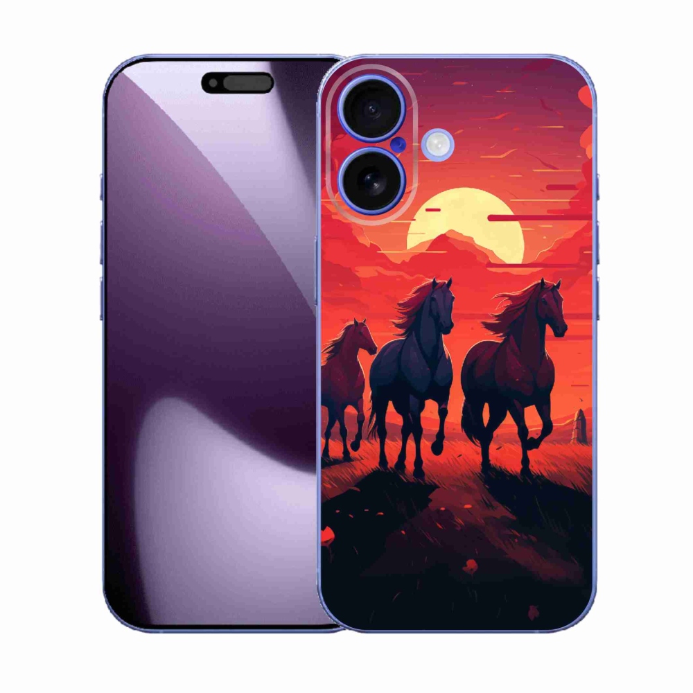 Gelový kryt mmCase na iPhone 17 - koně a západ slunce