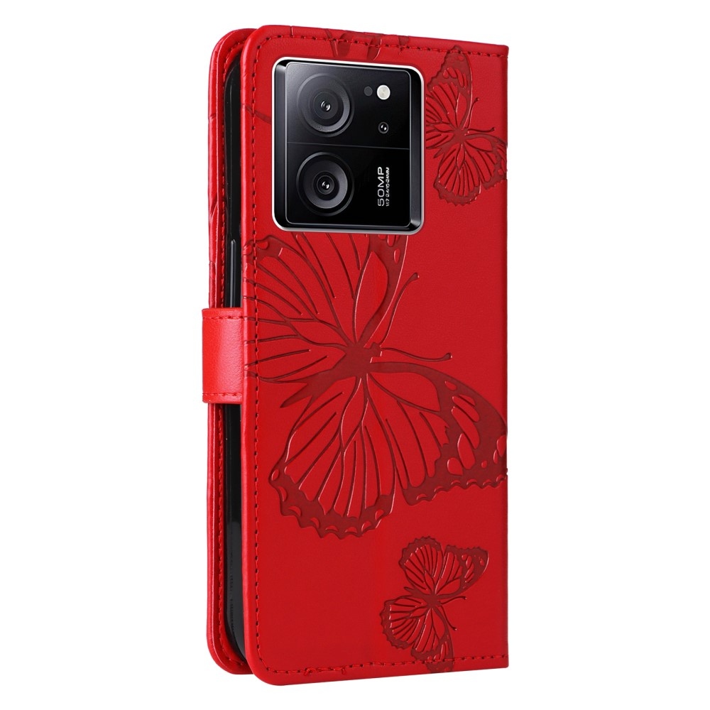 Big butterfly knížkové pouzdro na Xiaomi 13T/13T Pro - červené