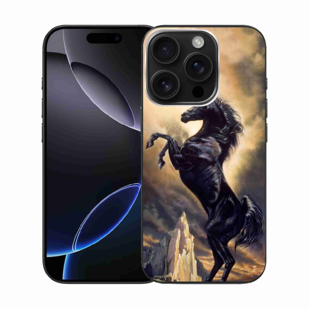 Gelový kryt mmCase na iPhone 16 Pro - černý kreslený kůň