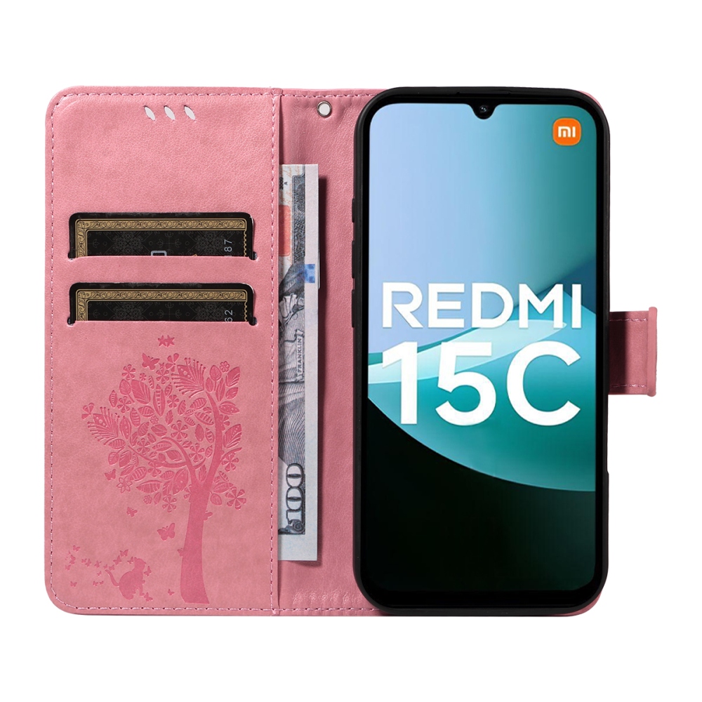 Trees knížkové pouzdro na Xiaomi Redmi 15C 4G/5G (173mm) - růžové