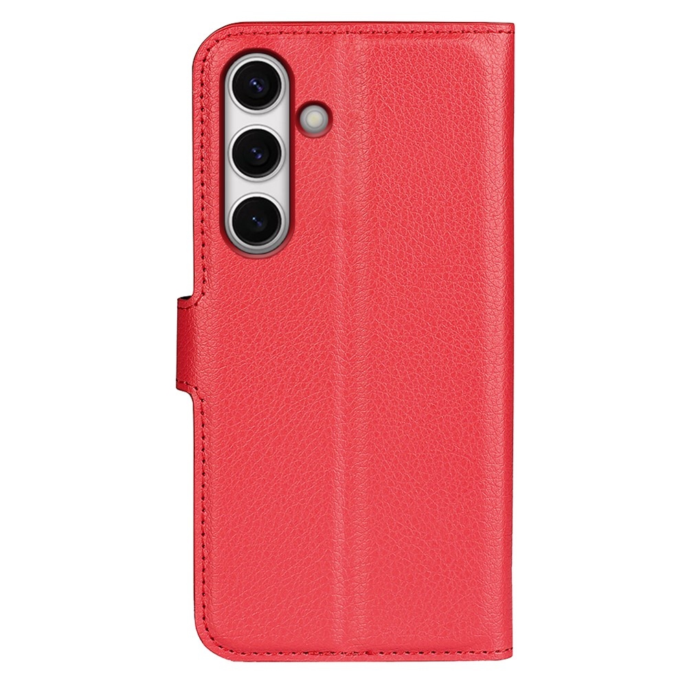 Litchi knížkové pouzdro na Samsung Galaxy S24 FE - červené