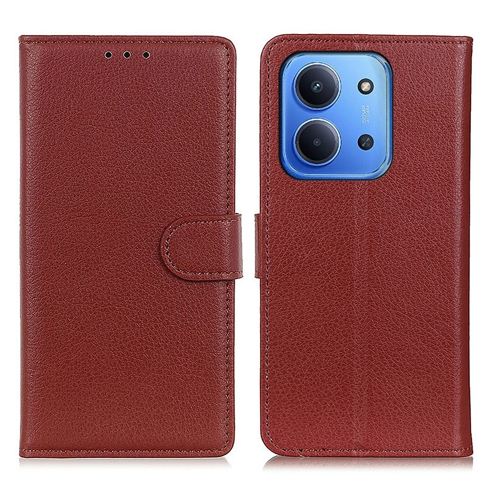 Litchie knížkové pouzdro na Xiaomi Redmi 15C 4G/5G (173mm) - hnědé