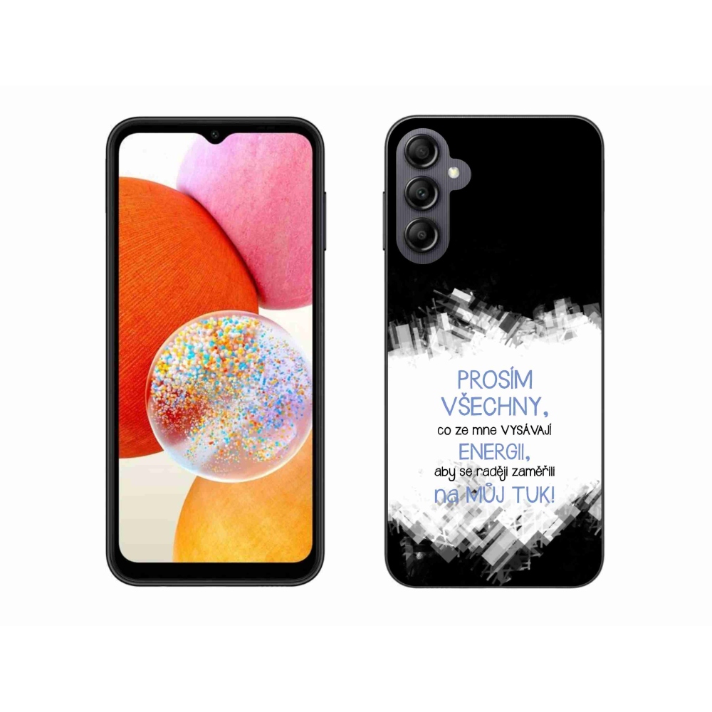 Gelový kryt mmCase na Samsung Galaxy A14 4G/5G - vtipný text 1 modrý