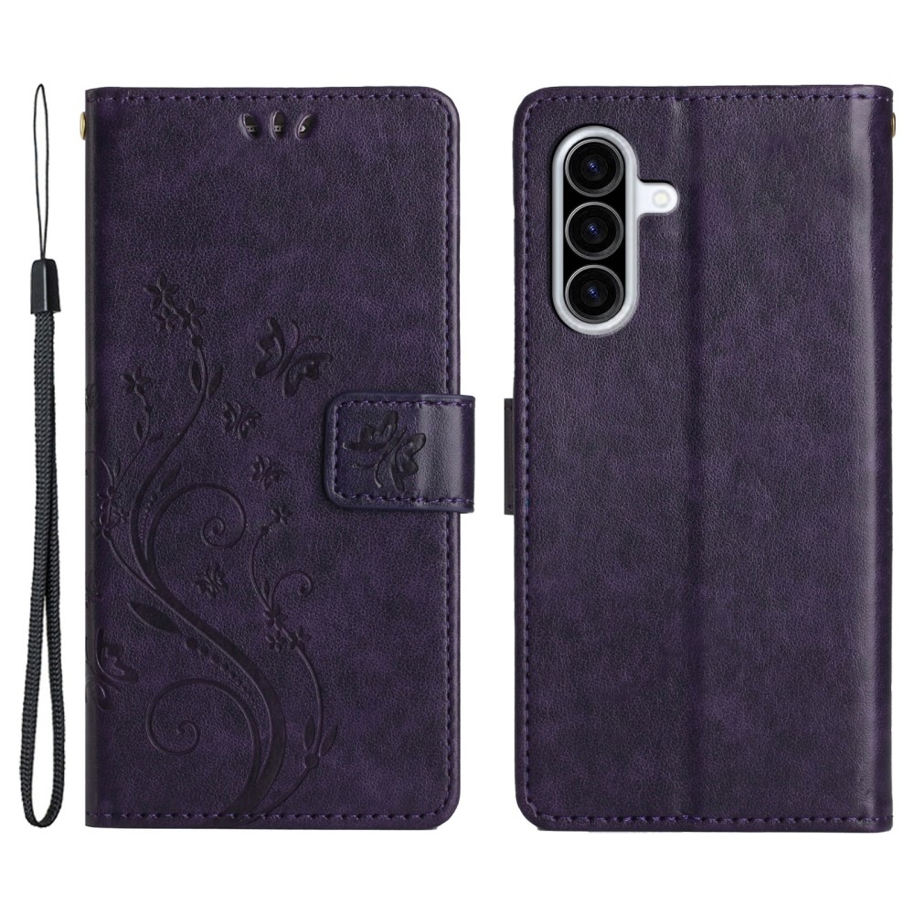 Flowers knížkové pouzdro na Samsung Galaxy A26 5G - tmavěfialové